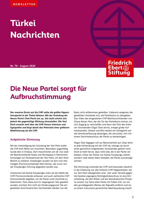 Türkei Nachrichten (2026) H. 78. Die neue Partei sorgt für Aufbruchstimmung