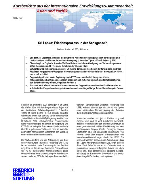 Sri Lanka: Friedensprozess in der Sackgasse?