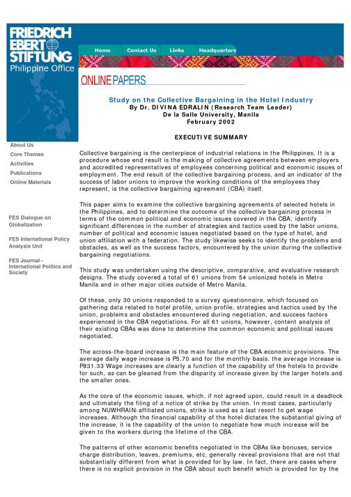 Study on the collective bargaining in the hotel industry