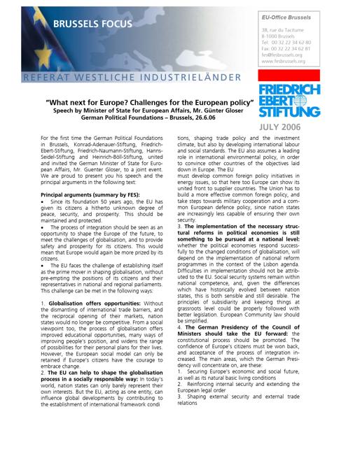 "What next for Europe? - Challenges for the European policy"