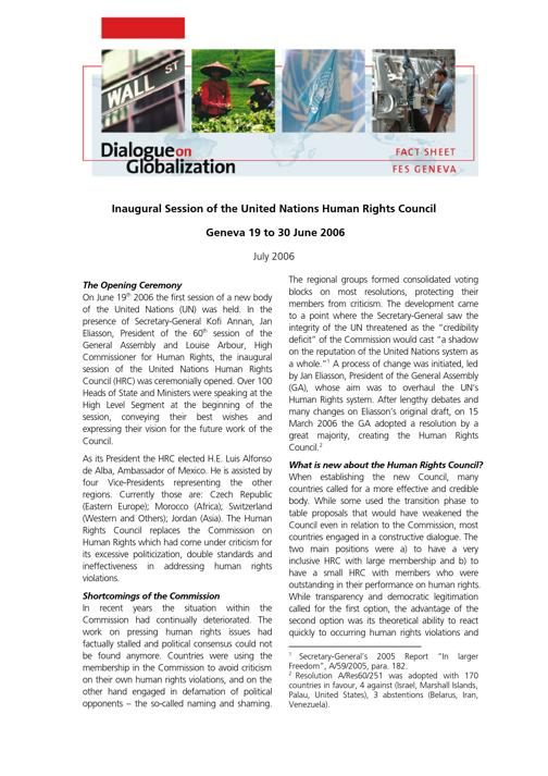 Inaugural session of the United Nations Human Rights Council