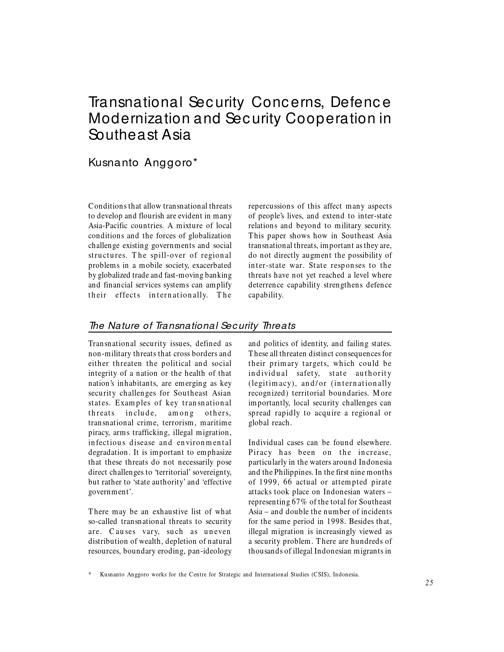 Transnational security concerns, defence modernization and security cooperation in Southeast Asia