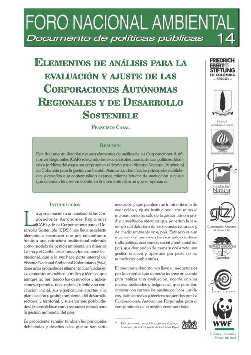 Elementos de análisis para la evaluación y ajuste de las corporaciones autónomas regionales y de desarrollo sostenible